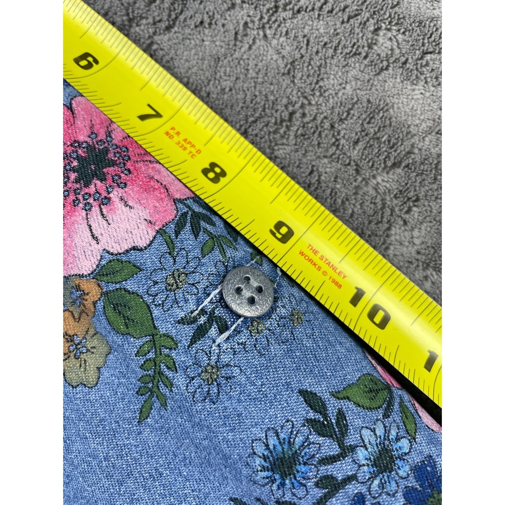 Vintage 90s CAPACITY Women M Denim Floral Shirt Blue Pink Button Up Long Sleeve - Picture 9 of 13